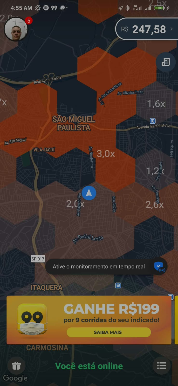 Tela de aplicativo de motorista